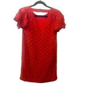 IKKS Women Paris Red Bird Print Silk Dress